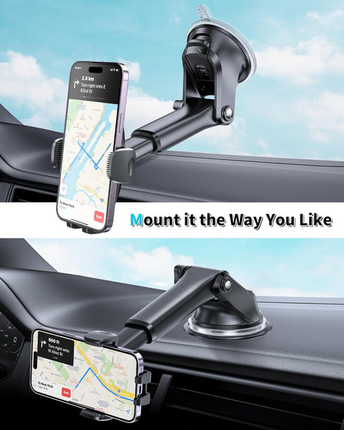 APPS2Car Suction Cup Phone Holder Windshield/Dashboard/Window, Suction Cup Car Phone Mount with Strong Sticky Gel Pad, Compatible with iPhone, Samsung & All Cellphones, Matte Black