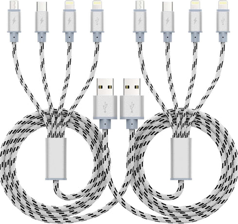 2Pack 10Ft Multi Charging Cable 3.5A, 4 in 1 Fast Charger for iPhone 13/12/11/Xs/X/8/7/6/se, Samsung, LG, Pixel,
