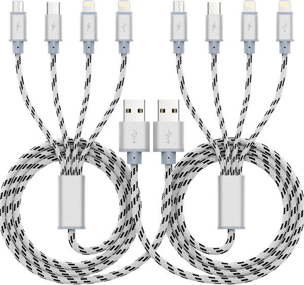 2Pack 10Ft Multi Charging Cable 3.5A, 4 in 1 Fast Charger for iPhone 13/12/11/Xs/X/8/7/6/se, Samsung, LG, Pixel,