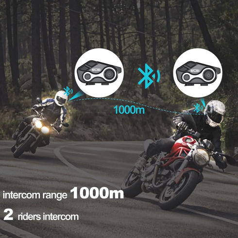 Motorcycle Bluetooth Intercom Helmet Headset, Music Sharing for 2 Riders, Waterproof IP67
