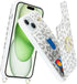 for iPhone 15 Case with Card Holder and Strap for Women,Crossbody Lanyard,Ring Stand,Snap Clasp,Cute Phone Wallet Cases 6.1 inch(White Leopard)