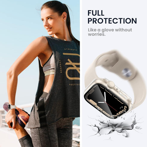 Tensea Waterproof Apple Watch Screen Protector Case for Series 9/8/7, 41mm, Tempered Glass Film, Sweatproof Bumper