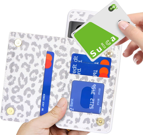 iCoverCase for Google Pixel 7 Case with Card Holder, RFID Blocking PU Leather Wallet Case for Pixel 7 (Gray Leopard)