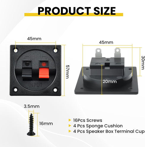 SATUY 4 2.2 2-Way Pcs Speaker Box Terminal Cup, Square Spring Subwoofer Box, Binding Post Cup Connector with Sponge