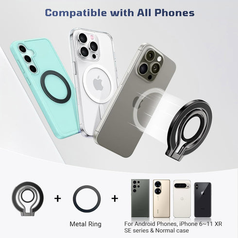 FiKavi Slim Magnetic Phone Ring Holder for Magsafe, Lightweight Phone Finger Snap Grip Kickstand Accessories Compatible