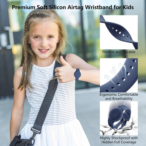 Waterproof Airtag Bracelet for Kids,2 Pack Hidden Airtag Wristband Kids,Anti-Lost Silicone Apple Airtag Holder Case for Toddler,Airtag Case Cover Watch Band GPS Tracker for Child-Blue+Pink