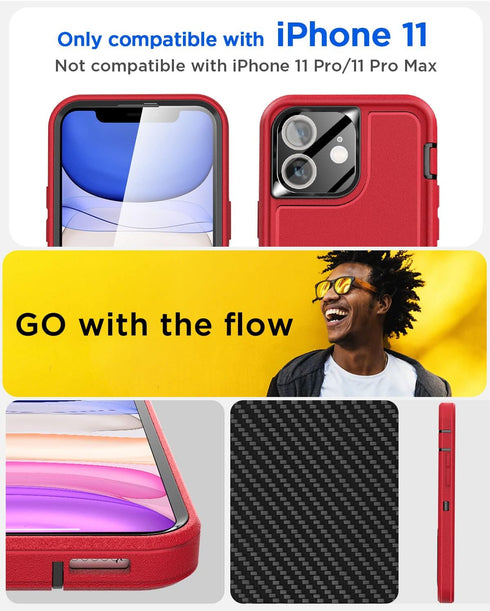 AICase for iPhone 11 Case Built-in Kickstand with Glass Screen Protector+Camera Lens,Heavy Duty Drop Protection Full Body Rugged Shockproof Military Protective Tough Durable for iPhone 11 6.1"_6