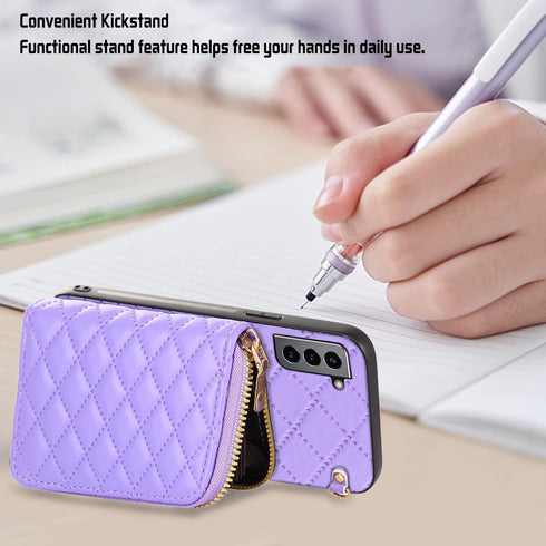 Furiet Samsung Galaxy S21 FE 5G Wallet Case, Detachable Crossbody Strap Zipper Purse with Multi Card Slot, PU Leather
