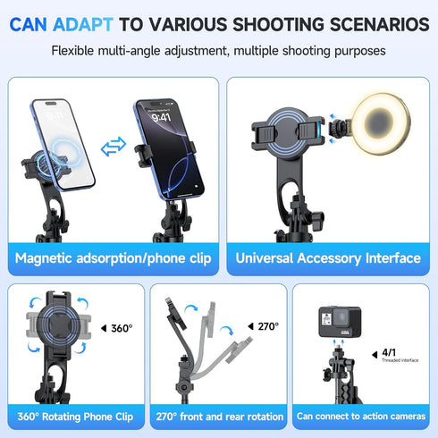 REQO Phones,51" Magnetic Tripod for iPhone and Android,Samsung Selfie Stick Tripod Mount with Remote,Portable Phone