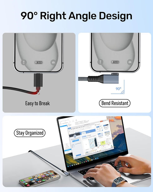 Certified USB4 Cable Right Angle 1.6ft (40Gbps, 240W, 8K Video), Compatible with Thunderbolt 4 USB C to USB C for MacBook, iPad Pro, iPhone 15, Dock, Hub