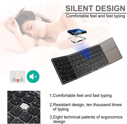 ROCK&ROWN Foldable Bluetooth Keyboard, Portable Wireless Keyboard with Touchpad for Mac OS, Android, Windows, Linux,