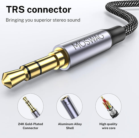MOSWAG 3.5mm Stereo Headphone Splitter: Dual 3.5mm Female Jack, Audio Y Splitter for iPhone, Samsung, iPad, Laptop.