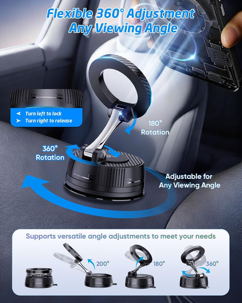 WixGear 360 Magnetic Car Mount for MagSafe, Phone Holder for Car Dashboard & Windshield, Suction Cup Mount, Adjustable