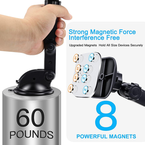 Magnetic Phone Car Mount Holder with Upgraded 3.2" Suction Cup | Universal Dashboard Windshield Mount | 8 Strong Magnets