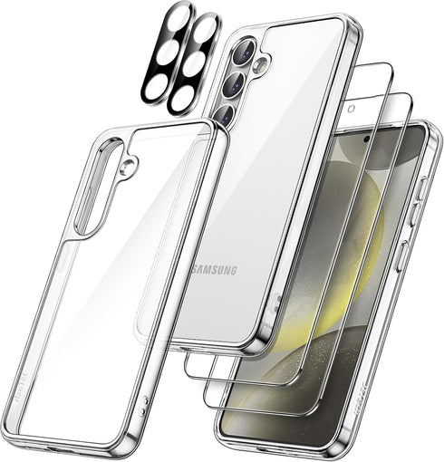 JETech 5 in 1 Case for Samsung Galaxy S24 5G, Clear Non-Yellowing Shockproof Bumper with 2-Pack Screen & Camera