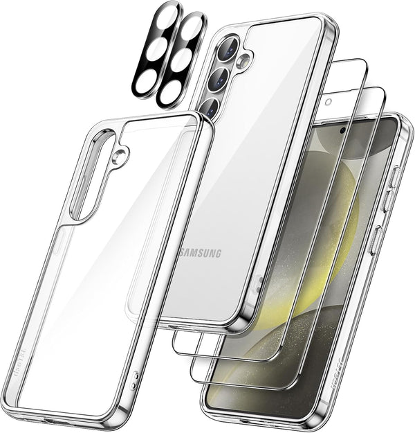 JETech 5 in 1 Case for Samsung Galaxy S24 5G, Clear Non-Yellowing Shockproof Bumper with 2-Pack Screen & Camera