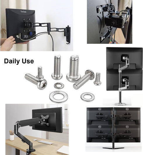 TV Mount Hardware Kit, Universal VESA Screws for TV and Monitor Mounts, 24pcs M4 M6 M8 Stainless Steel Screws