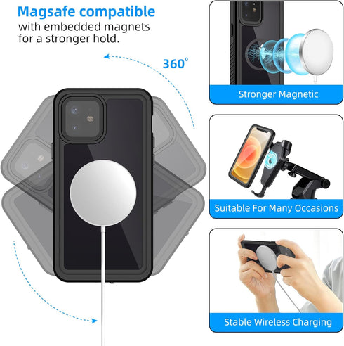 WIFORT Magnetic Waterproof Case for iPhone 12 - Certified Water Proof & Military Protection with Built-in Screen