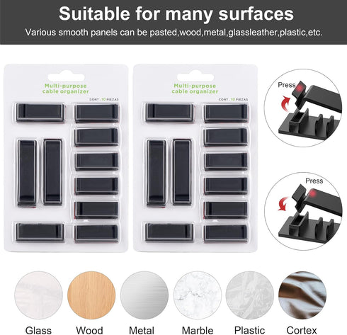 Cable Management Clips, 20Pcs Wire Organizers for TV PC Ethernet Cable Holder for Home Office (Black)