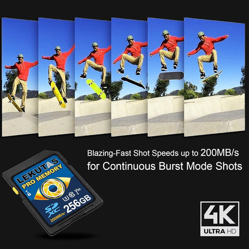 256GB SDXC UHS-I Memory Card - Up to 200MB/s, C10, U3, V30 for 4K UHD Video Cameras