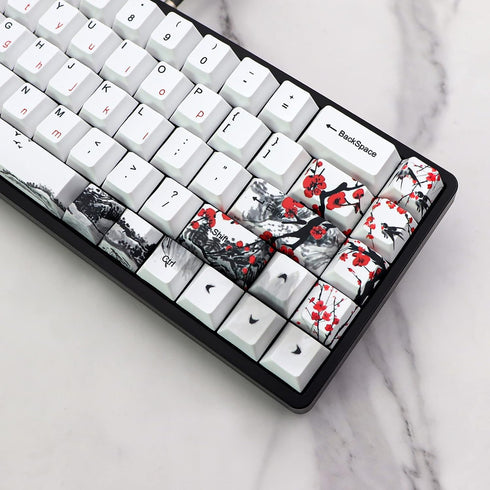 JSJT Plum Blossom Keycaps 135 Keys PBT Dye Sublimation Custom Keycaps with Keycap Puller for Mechanical Keyboard