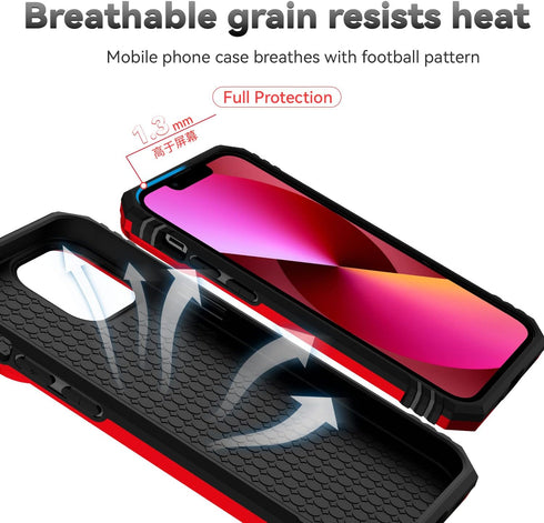 SunStory iPhone 13 Pro Case with HD Screen Protector, Slide Camera Cover, Rotated Ring Kickstand, Red