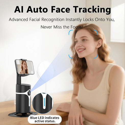 WUOAUM 360 1100mAh Auto Face Tracking Tripod, Rotating Phone Stand with AI Gesture Control & Bluetooth Remote, No App