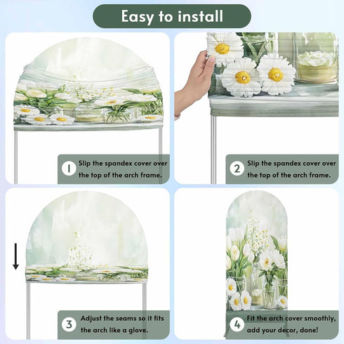 Jnbasdffb 7.2 FT,Summer Green Spring Floral Wedding Arch Cover,Stretchy Spandex Arch Backdrop Stand Covers Flowers