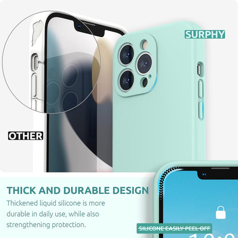 SURPHY iPhone 13 Pro Case, Mint Green, Liquid Silicone with Screen Protector, Camera Protection, Soft Microfiber Lining