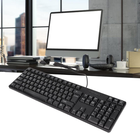 SUNGOOYUE Wired Keyboard, 104 Keys USB Interface Arabic Keyboard, ABS Office Keyboard for Desktop Computers (Black)