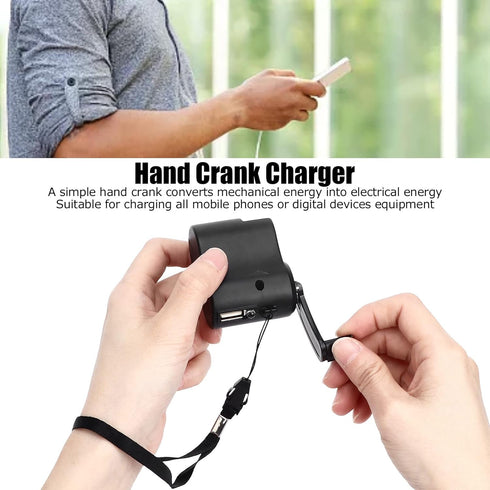 Mini Manual Hand Crank Generator Phone Charger, 5V Output Portable Emergency Hand Power with LED Light, USB Charging Emergency Dynamotor for Outdoor, Hiking, Camping, Outage(Black)