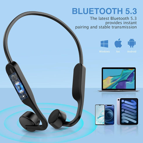 Bone Conduction Headphones, Bluetooth 5.3 Wireless Sports Earphones, 10H Playtime, IPX6 Waterproof, Mic