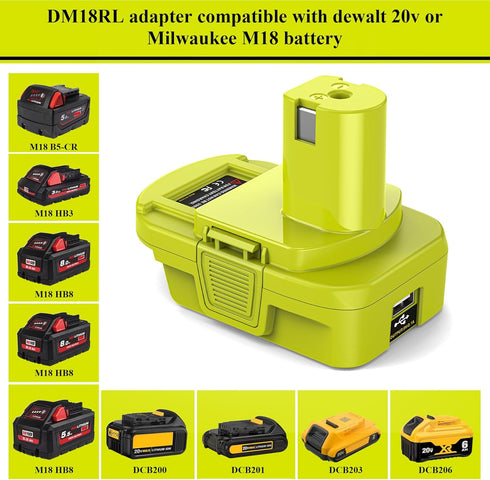 LONG FIT Replace for Dewalt to Ryobi 18V Battery, M18 to Ryobi 18V Battery, Convert Dewalt 20V or Milwaukee 18V Battery