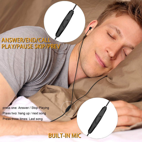 Soft Noise Cancelling Sleep Earphones with Mic, In-Ear Buds for Side Sleepers, 3.5mm Jack, Black - Ideal for Travel &