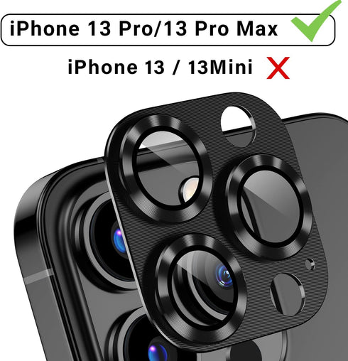 Korecase 2 Pack Metal Tempered Glass Camera Lens Protector for iPhone 13 Pro Max/Pro - Black, Strong Stickiness.