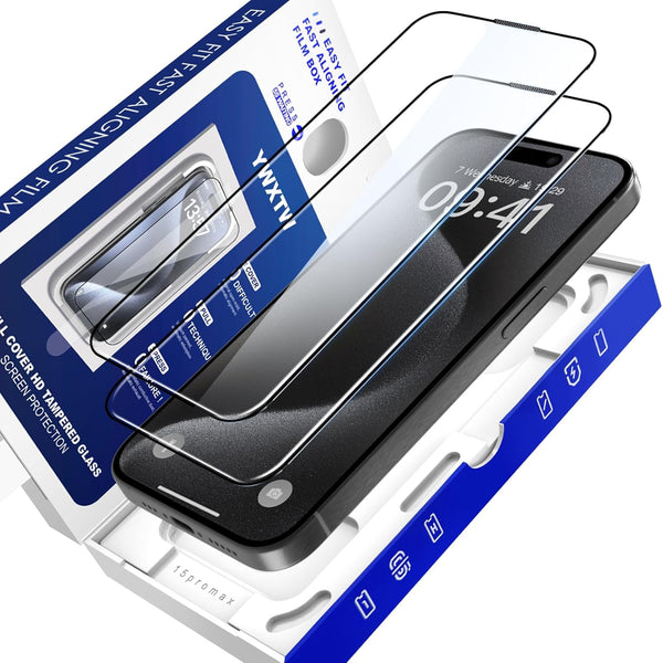 YWXTW iPhone 15 Pro Max Screen Protector, 6ft Drop Protection, Case Friendly Tempered Glass, 2 Pack, Speed X Dust-Free.