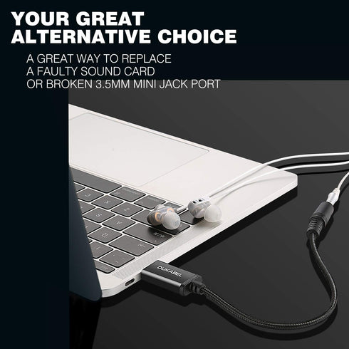 DUKABEL USB to 3.5mm Jack Audio Adapter, USB to Aux Cable with TRRS 4-Pole Mic-Supported