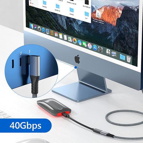 USB 4 Extension Cable 240W 2FT, Right Angle Thunderbolt 4/3 & USB C Male to Female Cable, PD 3.1 Fast Charging for
