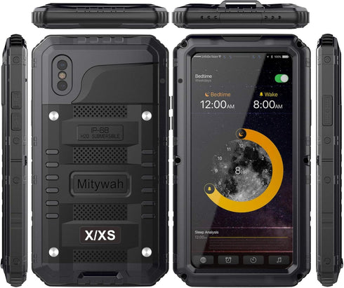 Mitywah Waterproof Case for iPhone X/XS, Heavy Duty Durable Metal Full Body Protective Case, Black