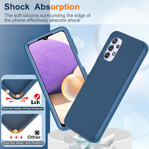 LeYi for Samsung A32 5G Case, Full-Body Shockproof Soft Liquid Silicone Phone Case with 2 x Tempered Glass Protector,