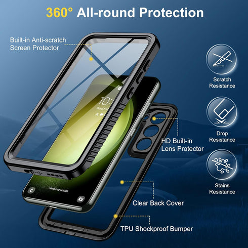 Humixx Waterproof Case for Samsung Galaxy S23, Built-in Lens & Screen Protector, 12FT Military Drop Proof