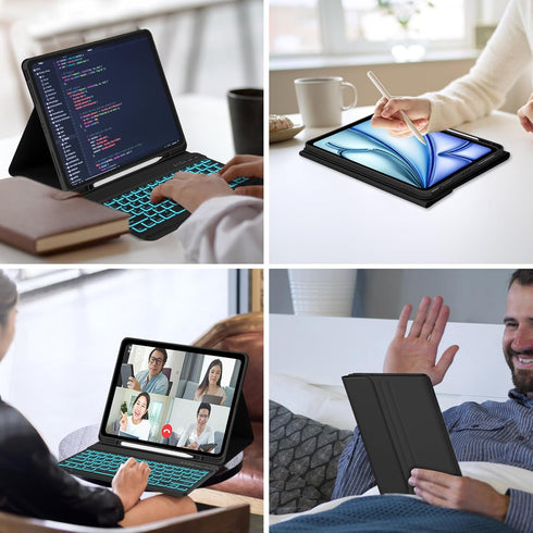 MMK iPad Air 13 inch (M2) 2024 & iPad Pro 12.9 Case with Keyboard, Backlit Bluetooth Wireless Keyboard, Pencil Holder,
