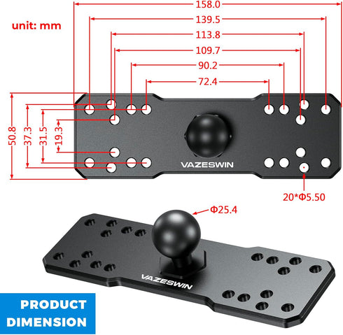 1" Ball Aluminum Alloy Fish Finder Mounting Plate, Universal Marine Electronic Mount for Garmin, Lowrance, Humminbird,