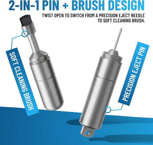 Reset PortPlugs SIM Tray Ejector Tool + Charging Port Cleaning Brush for Phones & Earbuds - SIM Card Removal Tool, Pin