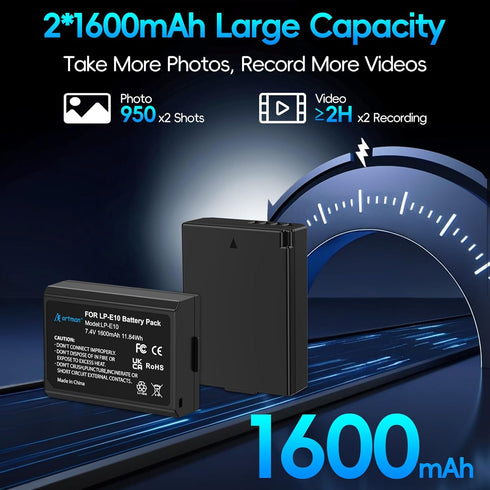 A Artman LP-E10 2-Pack 1600mAh E10 T7 T6 T5 T3 T100, X50 X70 X80 X90, 1100D 1200D 1300D 1500D 2000D 3000D 4000D Artman