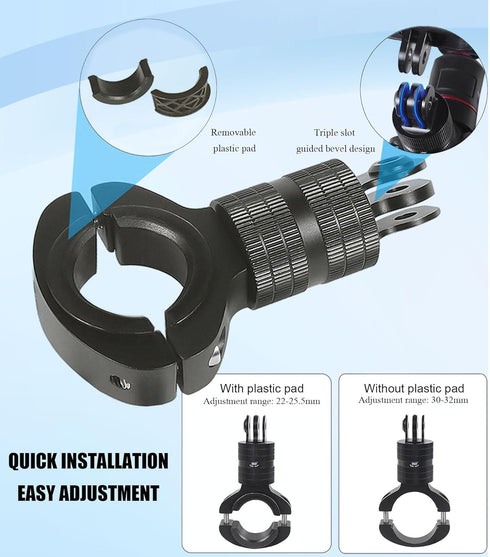 Aluminum Bike/Motorcycle Handlebar Mount for GoPro, AKASO, and Other Action Cameras, 360 Degrees Rotary Mount