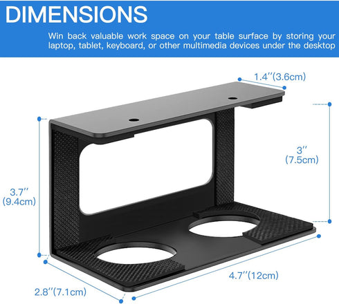 Under Desk Laptop Mount, 3 inches Tall Aluminum Holder Rack for Laptop MacBook Dell OptiPlex PS4 & More