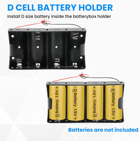 SDTC Tech 2-Pack D Cell Battery Holder, 4 Slot 6V D Size Battery Case Box with Wire Leads