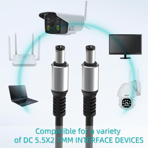 HIEbee 5.5x2.1mm DC Male to Male Aluminum Alloy Extension Cord, Power Adapter Cable, for LED Strip, Surveillance
