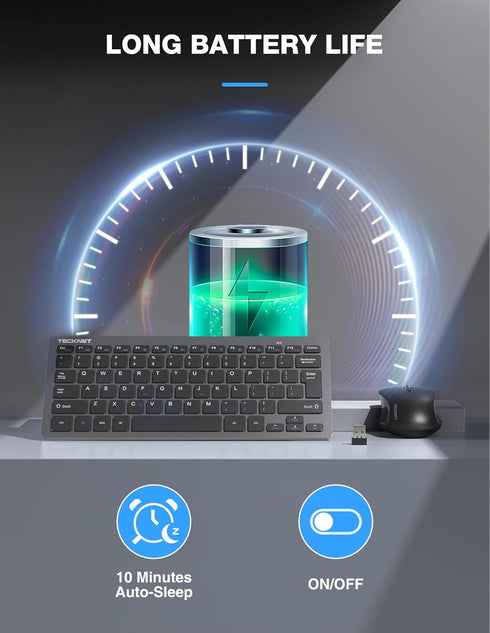 TECKNET Wireless Keyboard and Mouse Combo, Mini Cordless Computer Set, 2.4GHz, Silent Adjustable 1600 DPI, Quiet Click